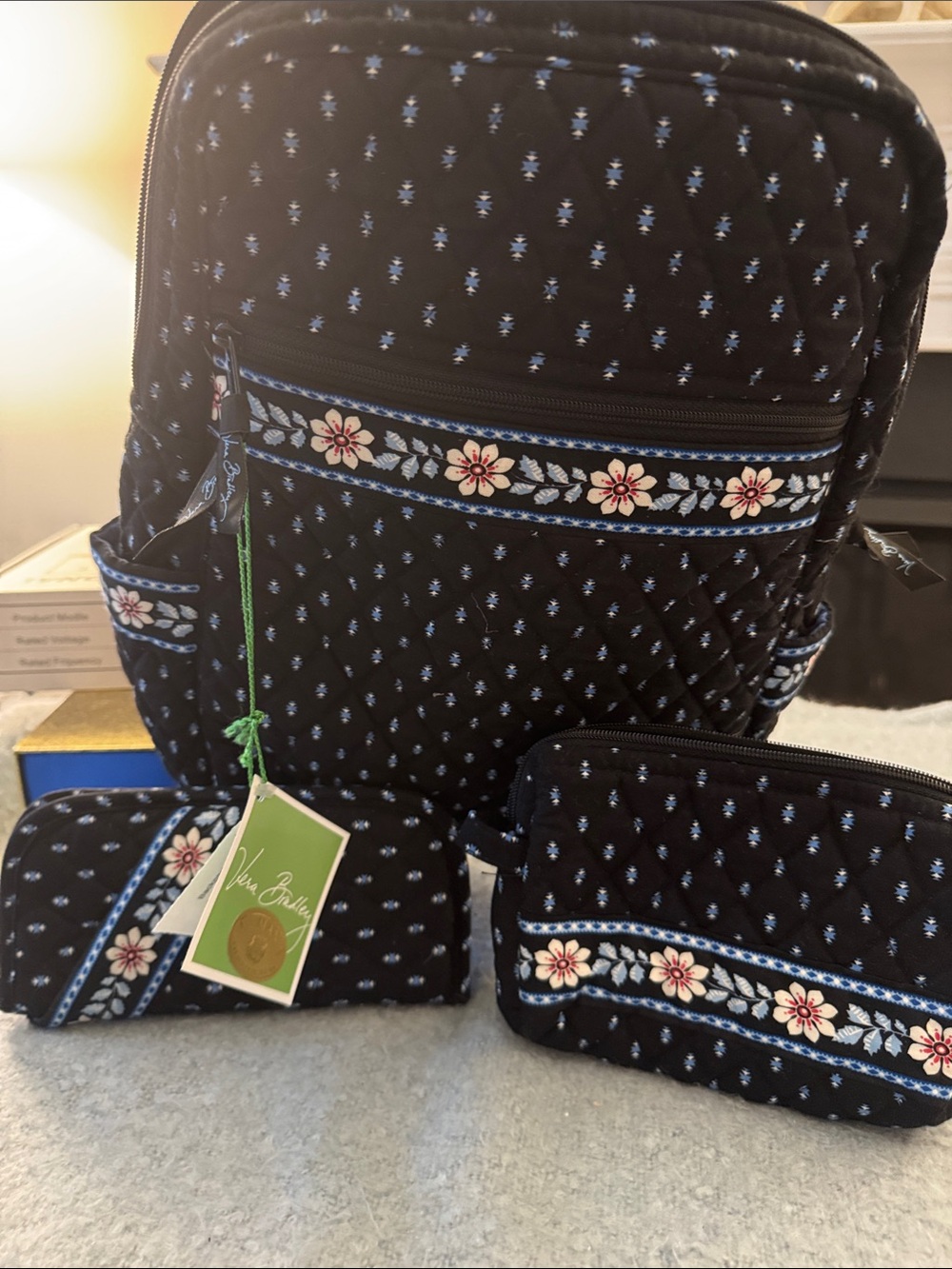 NWT Y2K Vera Bradley Frosted Floral 3-Piece set Backpack w/cosmetic& glass case